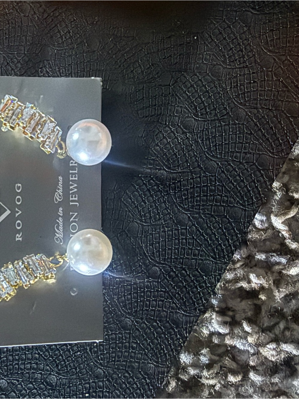 OVO Pearl Drop Earrings with Gold Crystal Chain - White and two others 8